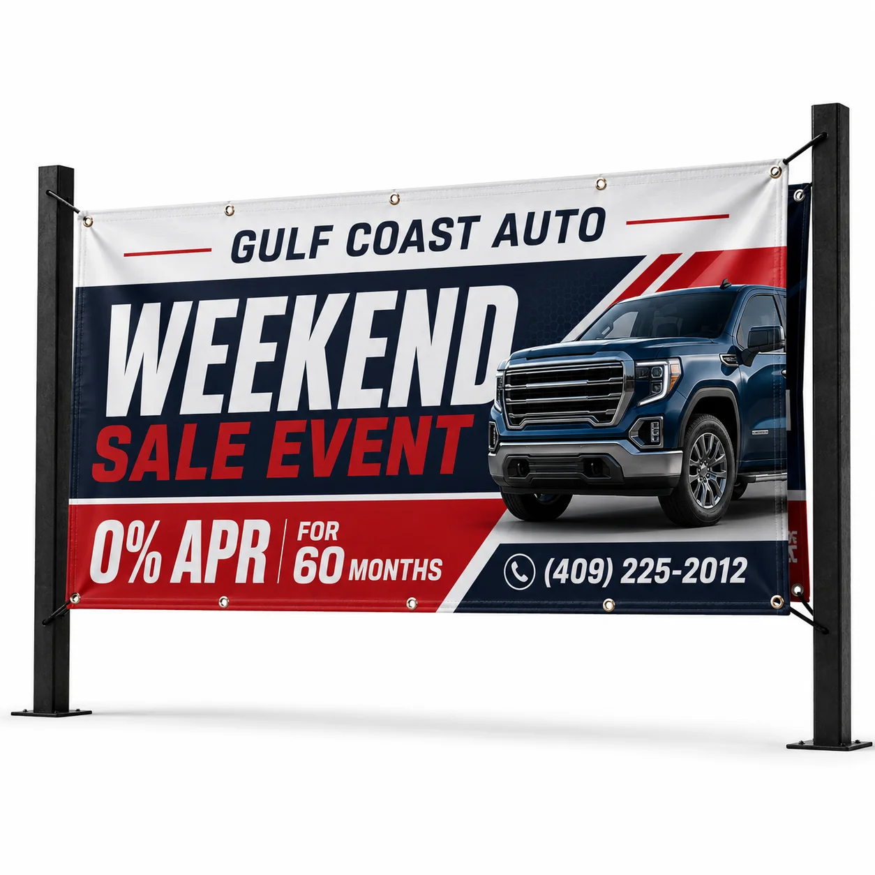 Double-sided 18oz blockout vinyl banner for outdoor advertising in the Golden Triangle TX