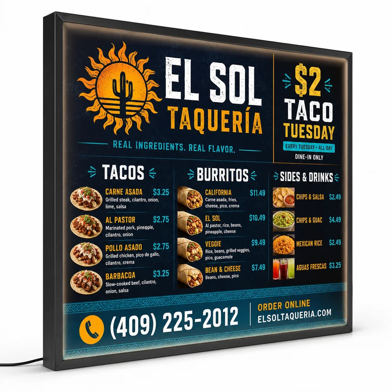 Illuminated backlit banner in a lightbox display for storefronts in Beaumont TX