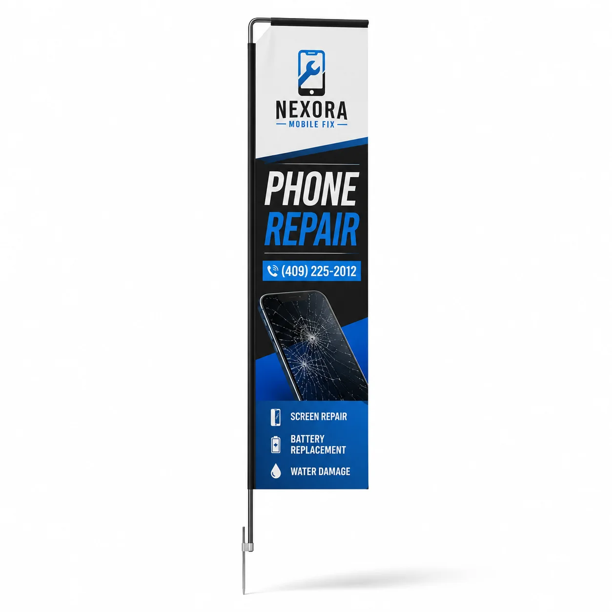 Custom rectangle blade flag for business advertising in Beaumont TX