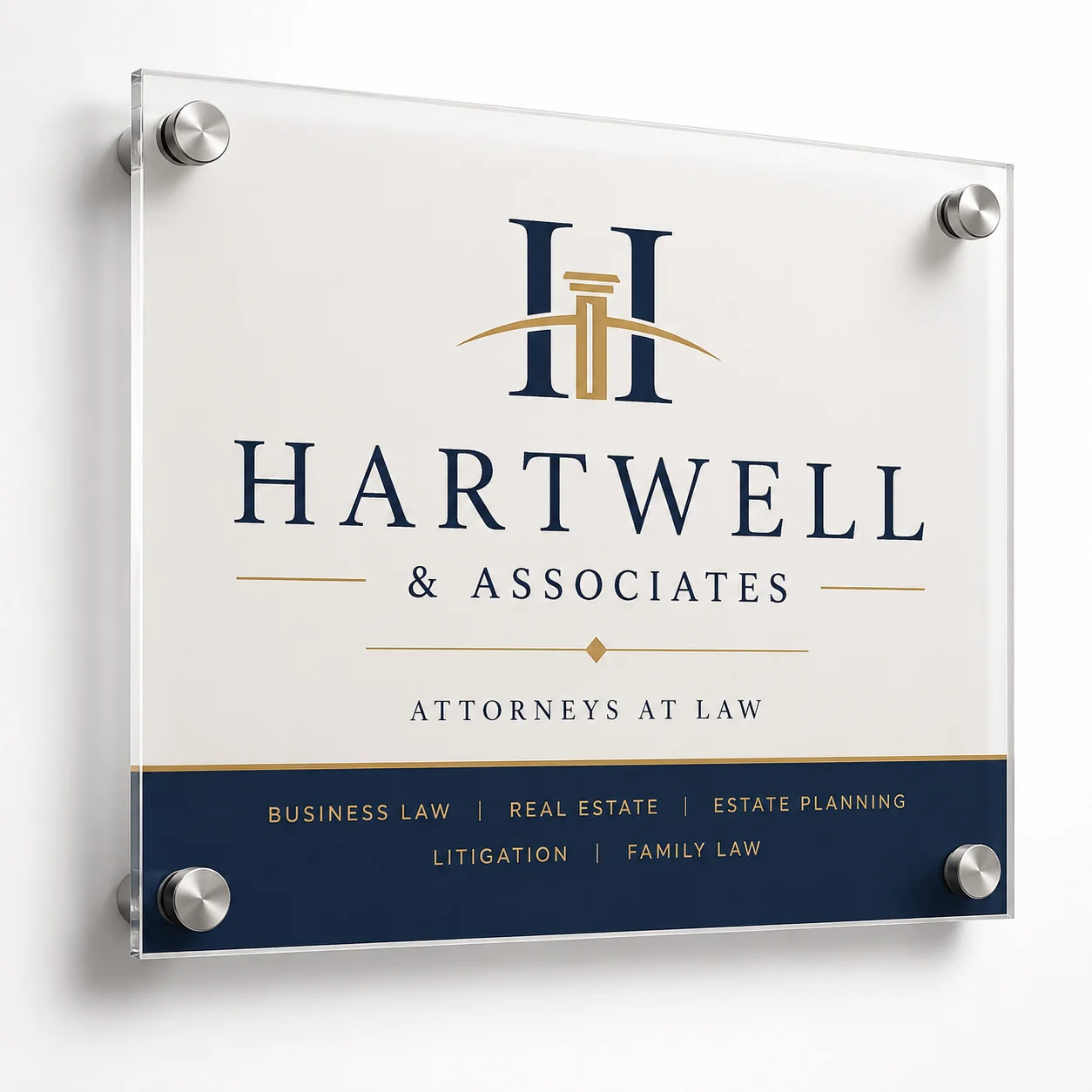 Polished acrylic office sign with standoffs in Beaumont TX
