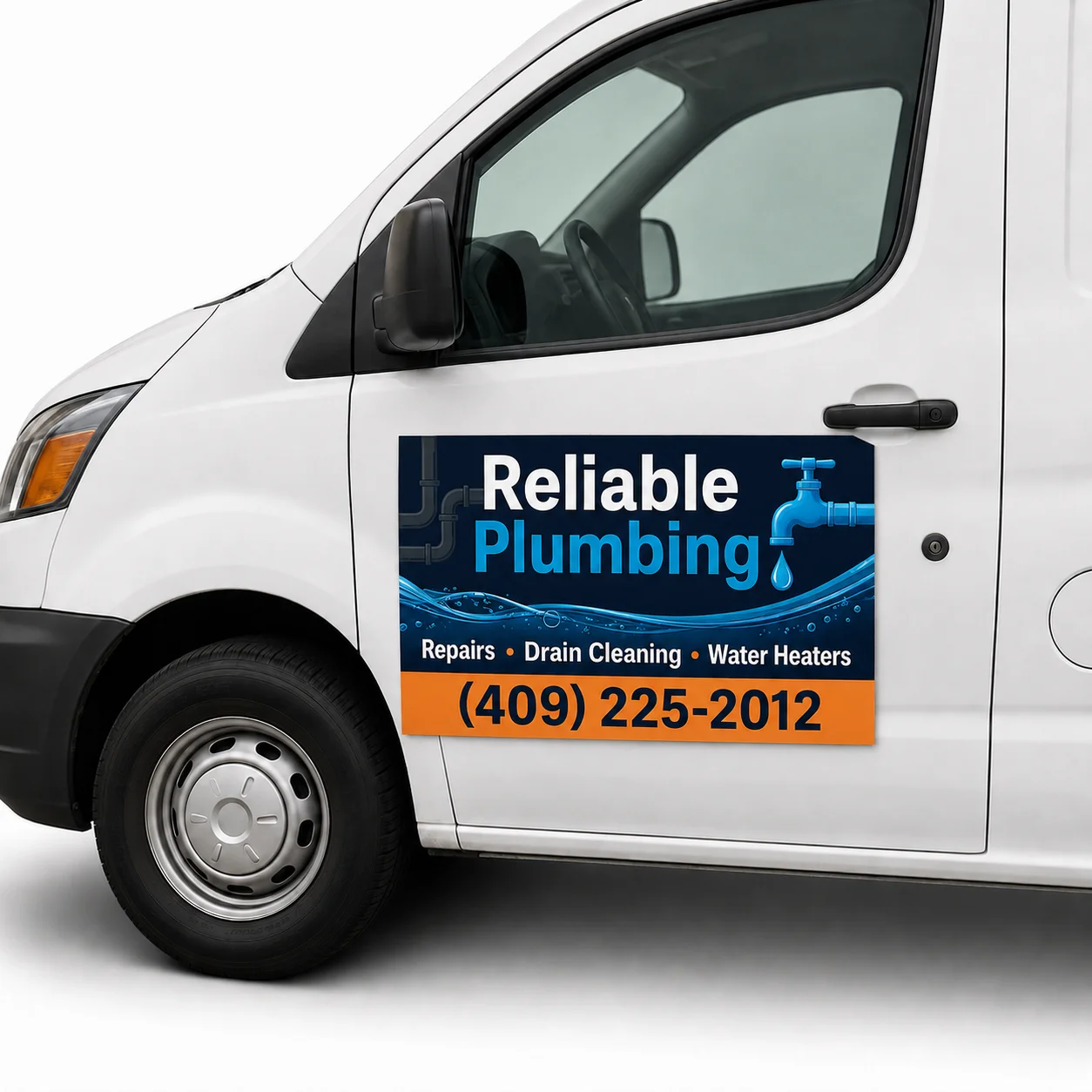Custom full-color magnet on a work truck door