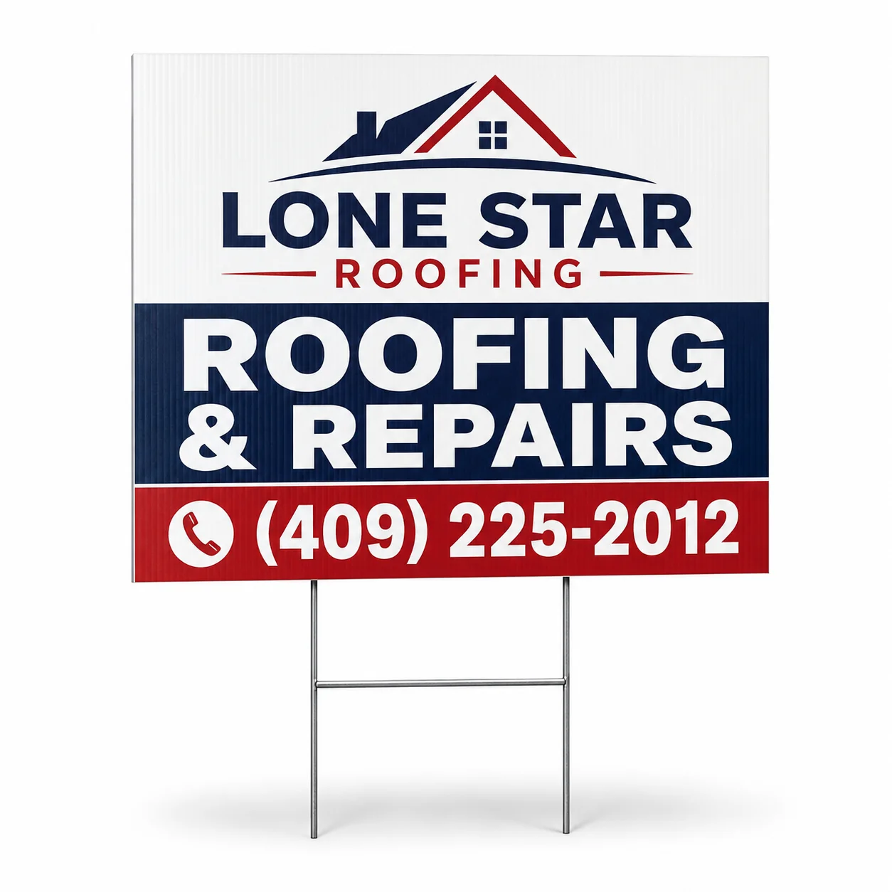 Custom coroplast yard sign staked in a lawn