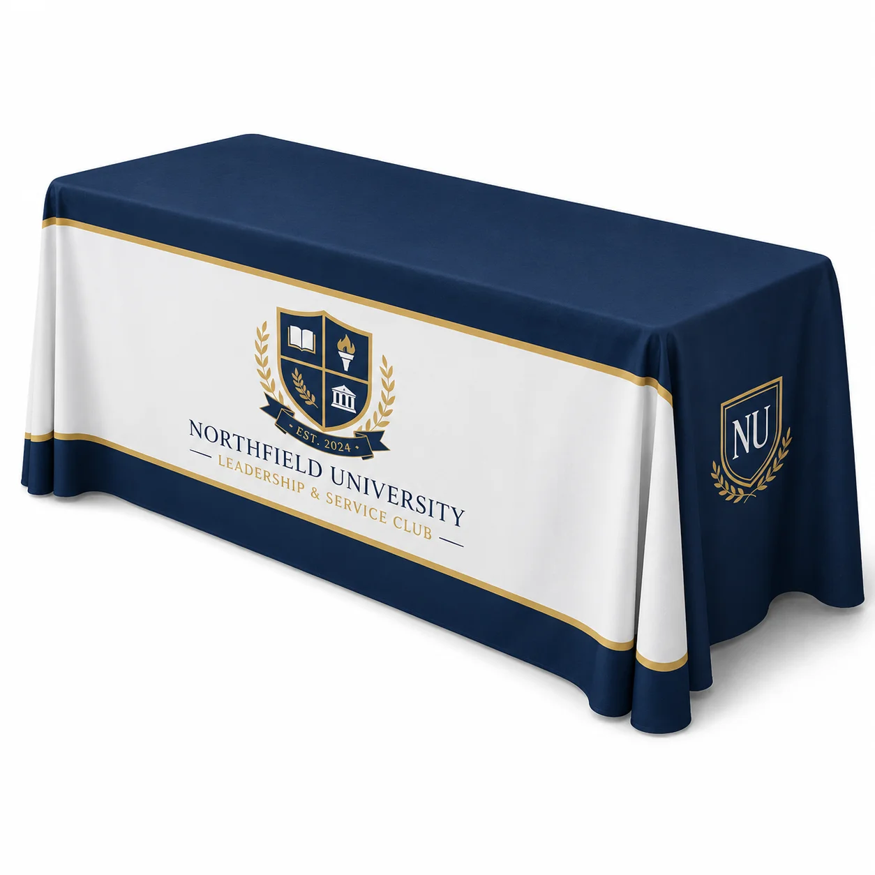 Custom 8 foot fitted table throw for expos in Beaumont TX