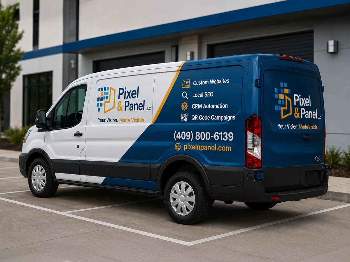 Full-color 3M vehicle wrap on a business work van in Beaumont TX