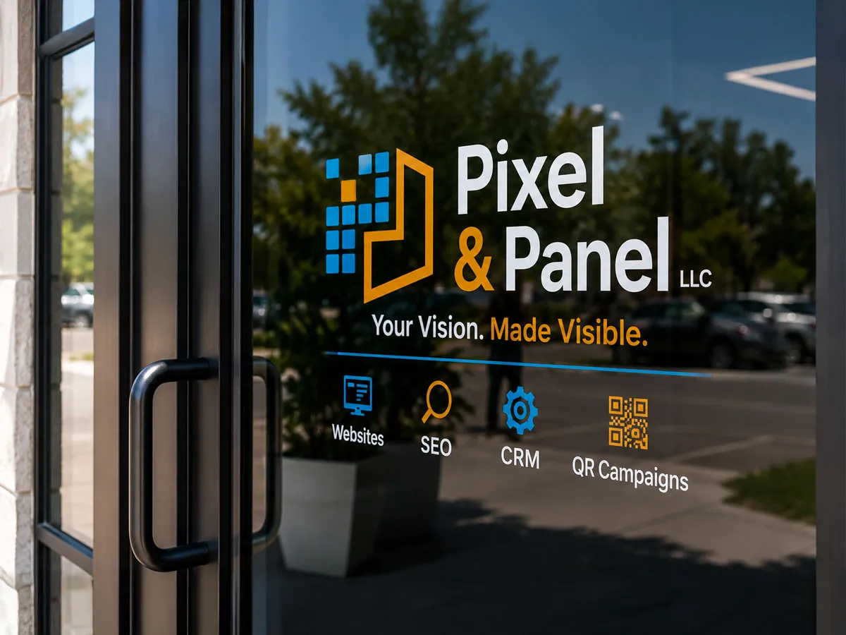 Clear adhesive vinyl window decal on a glass entry door in Beaumont TX